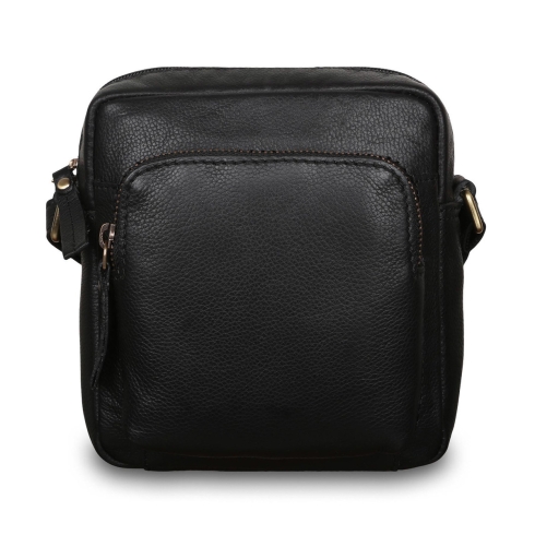 Кожаная сумка через плечо черного цвета и внутренним карманом на молнии Ashwood Leather M-55 Black